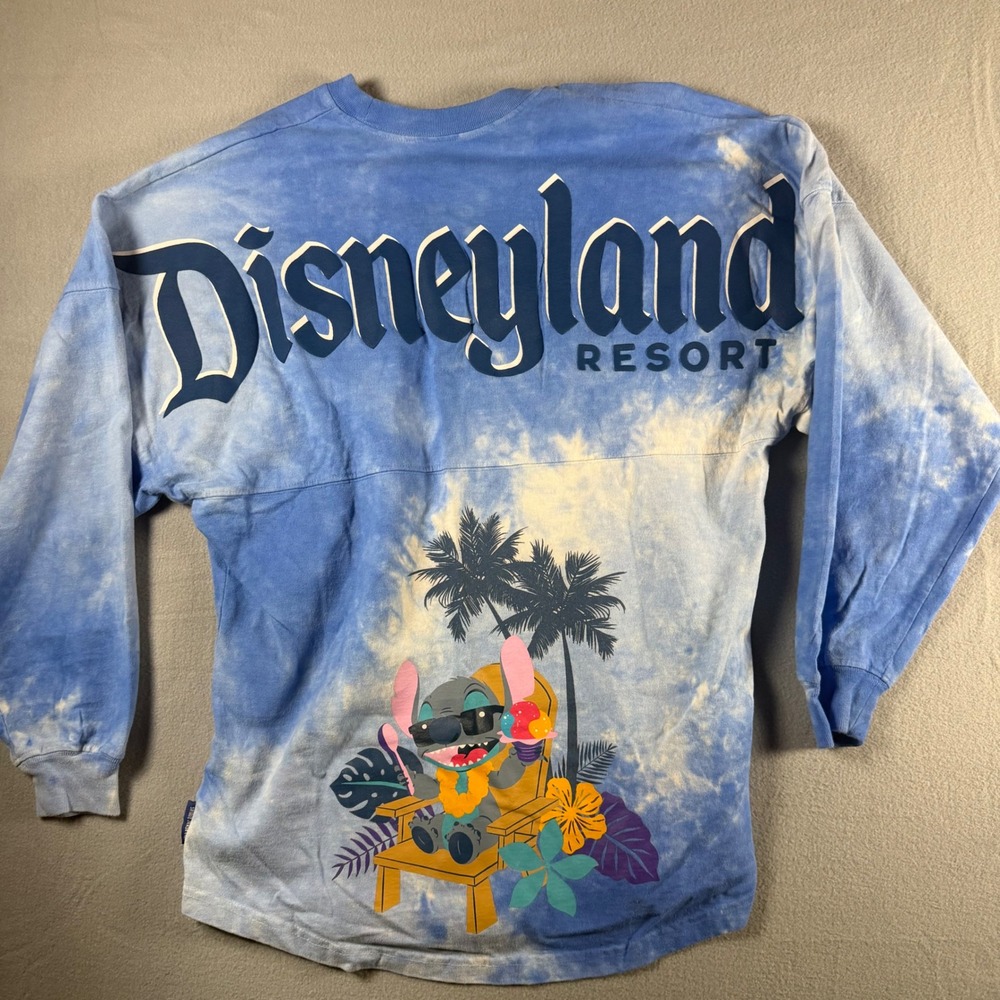 Disneyland Spirit Jersey Stitch Tie Dye Blue White Long Sleeve Shirt Mens XS